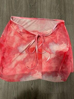 Women’s Coral Tie-Dye Mesh Swim Cover-Up Skirt